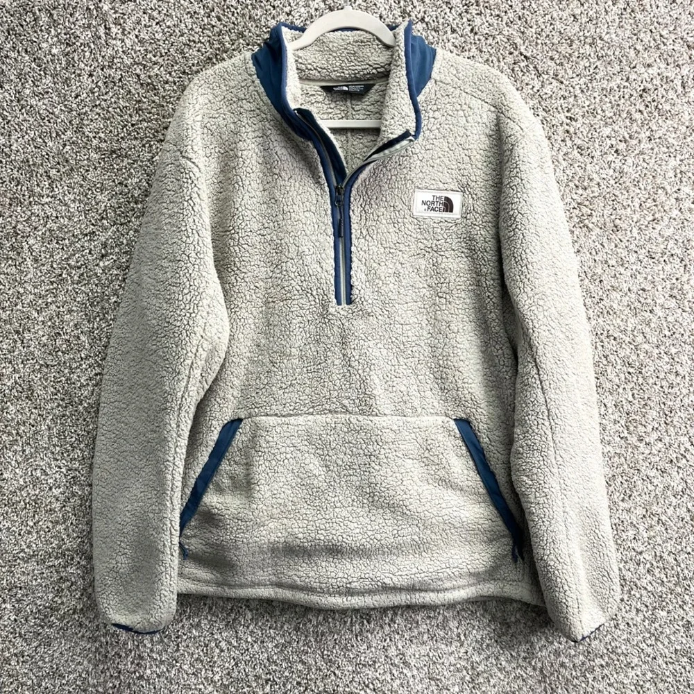 The North Face Pullover Men's XXL Campshire Beige Gray Quarter Zip Sherpa Fleece
